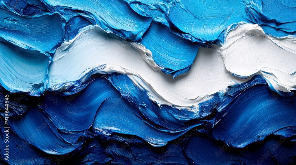Poster abstract texture with undulating strokes of acrylic paint close-up.
