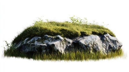 An isolated digital rendering of a grassy knoll with lush greenery atop a rocky formation, possibly used for video game or architectural visualization.