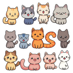 Cute Cats in Different Colors and Breeds. Cat Illustrations Featuring a Variety of Playful Kittens