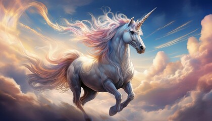 Air Unicorn or Pegasus -A unicorn galloping through the sky, with wisps of clouds as its mane, symbolizing freedom and the element of air