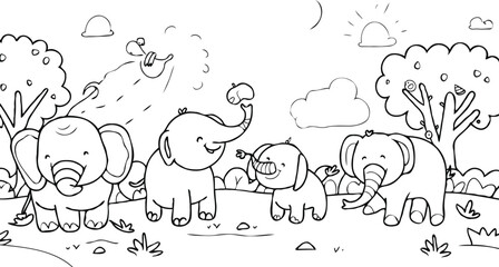coloring page for kids minimalist 2d black outlines vector illustrations