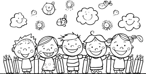 coloring page for kids minimalist 2d black outlines vector illustrations