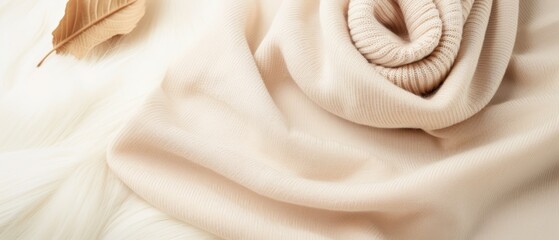  A close-up of a white cloth with a brown leaf lying flat on its surface
