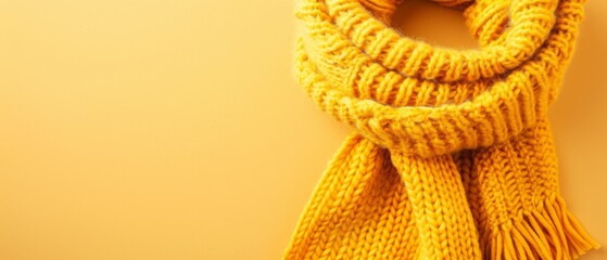  A yellow scarf, closely framed against a uniform yellow backdrop, features a black cat perched on its surface