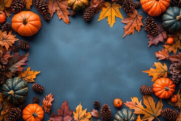 Fototapeta premium Autumn Leaves and Pumpkins Decorative Border Frame for Invites and Social Media