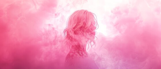  Woman's head in profile against pink foreground smoke, surrounded by similar hue background smoke