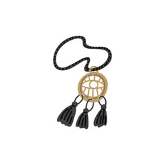 Vintage lace amulet with eye and tassels on the rope, vector, magic antique souvenir for lucky and protective accessory