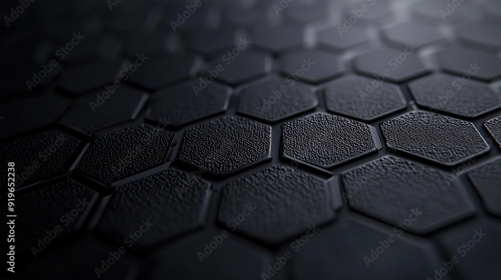 Aufkleber close up of a hexagonal patterned sidewalk with dark surface and soft light at night