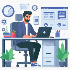 A man working in an office illustration cartoon designer 