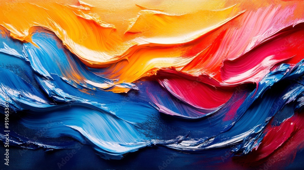 Poster abstract texture with undulating strokes of acrylic paint close-up.