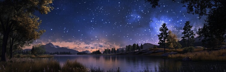 beautiful scene of dark sky full of stars reflecting in the lake