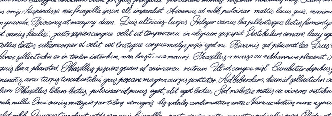 Naklejka premium Seamless abstract pattern with legible text. Sweeping handwriting with words. Template vintage background of illegible ink-written poetry. Vector old of a poetic work written by a pen.