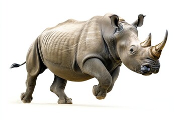 Fototapeta premium Rhinoceros charging and snorting isolated on a white background