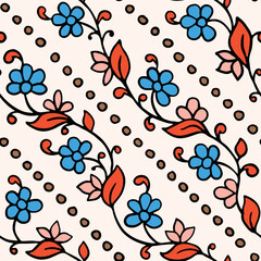 Indian Floral Seamless Vector Pattern, Vintage Oriental flowers Motif Print for Chintz fabric or Batik Indonesia Sarong, Arabesque Design for Blanket, Wallpaper, Rug, Textile, Clothing