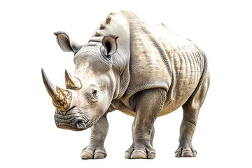 Fototapeta premium Rhinoceros charging and snorting isolated on a white background