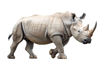 Fototapeta premium Rhinoceros charging and snorting isolated on a white background