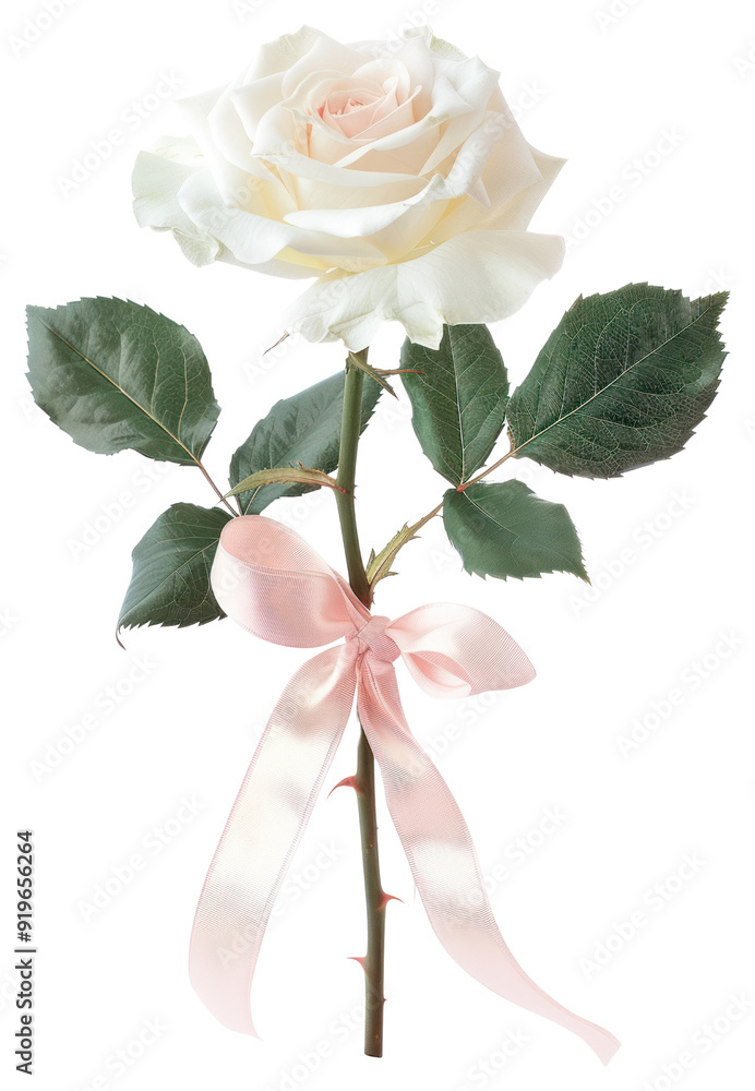 Wall mural png elegant white rose with ribbon