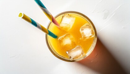 a glass of ice orange juice