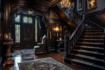 Fototapeta premium Victorian House Inside. Luxury Home Interior with Gothic Victorian Style