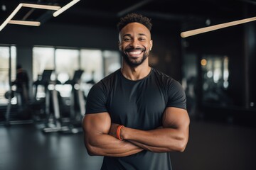 Portrait of a young male African American fitness trainer in gym