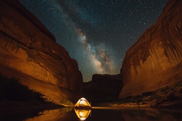 Utah Stars. Camping under the Starry Night Sky at Reflection Canyon in the USA