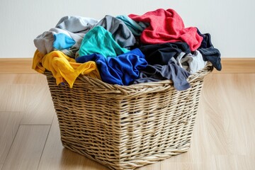 Laundry Bin. Indoor Laundry Bin with Assorted Clean Apparel Ready for Washing