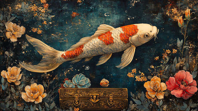 Koi Fish and Floral Painting