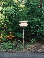 A signpost with four arrows pointing in different directions