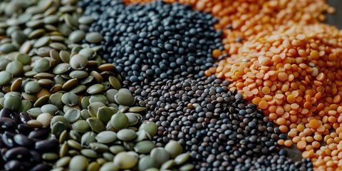 This image showcases a variety of beans and legumes, each with its own colorful and textured surface, symbolizing the diverse array of nutritional options they provide.