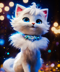 white beautiful cat  in snow