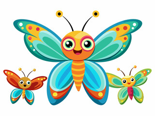Cute butterflies. Cartoon butterfly, color summer moths in flight. Beautiful exotic tropical insects with wings. Flying butterflies Isolated vector set
