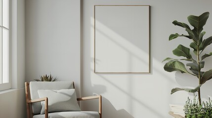 ISO, frame mockup a size of paper. Wall poster mockup for living room. mockup of an interior with a background of a house. contemporary interior decor, Generative AI.
