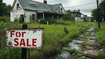 For Sale - Abandoned House in Overgrown Lot.