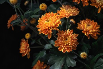Fresh bunch of flowers with bright orange petals and green leaves.