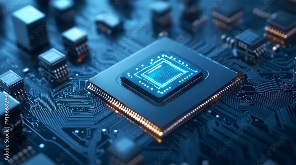 Poster advanced microchip on circuit board for technology innovation