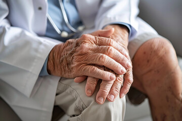 Doctor consulting with a concerned female patient holding a tablet in a clinic.