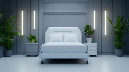 Modern Minimalist Bedroom Interior with Neutral Tones and Sleek Design