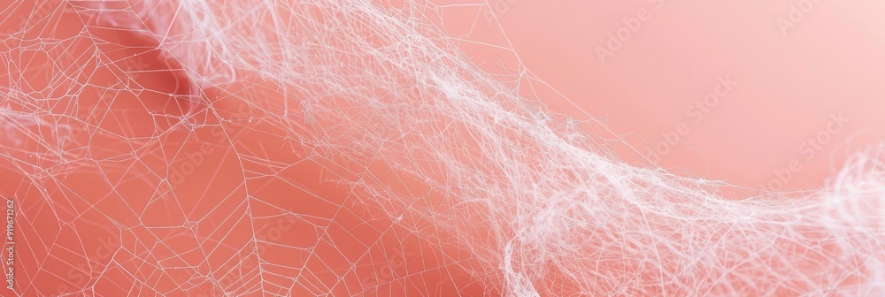 Poster a close-up of a spider web with a delicate and intricate pattern, symbolizing fragility, connection,