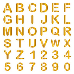 golden font, alphabets, vector letters and numbers