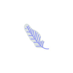 Feather line art, single blue bird plume cartoon vector icon, Wicca pagan faith symbol, esoteric and occult item drawing