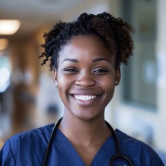 Fototapeta premium Portrait of a smiling young nurse in hospital