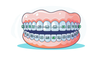Teeth with braces; dentist concept