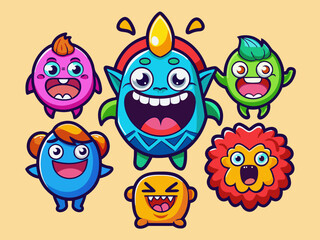 Abstract shapes characters. Hand drawn colorful amorphous mascots with different emotions. Stickers with faces, funny emoji, funny avatars. Vector set
