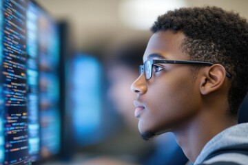 Engaged Student Analyzing Data in Computer Science Class