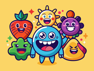 Abstract shapes characters. Hand drawn colorful amorphous mascots with different emotions. Stickers with faces, funny emoji, funny avatars. Vector set
