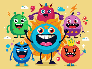 Abstract shapes characters. Hand drawn colorful amorphous mascots with different emotions. Stickers with faces, funny emoji, funny avatars. Vector set
