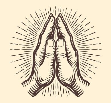 recommend clip art: Praying hands sketch. Prayer to god, faith and hope emblem. Hand drawn vector illustration engraving style