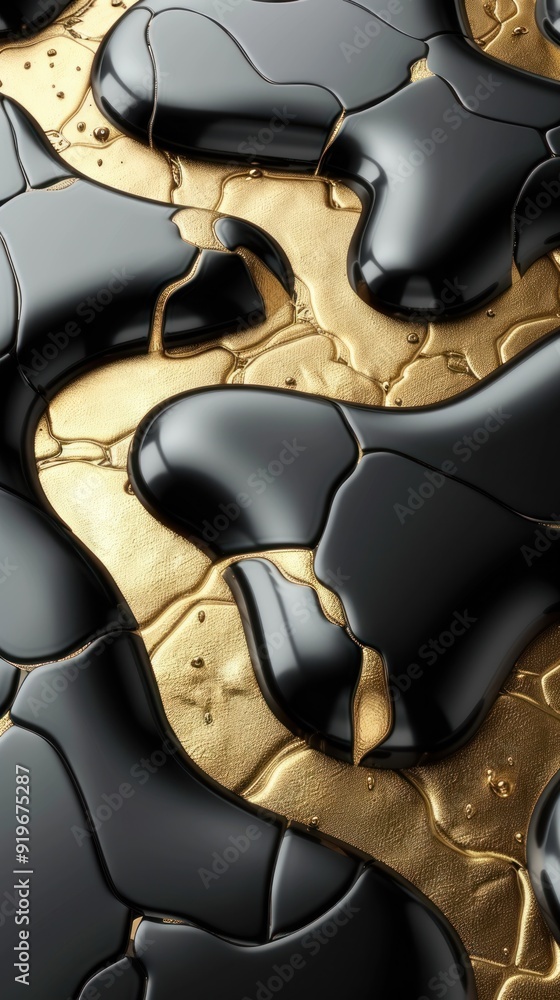 Poster smooth black and gold lines create a striking abstract visual effect