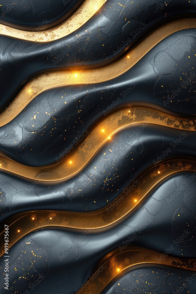 Poster a striking interplay of smooth black and gold lines creating an elegant design