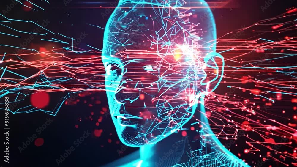 Poster a digital head glows with intricate neural connections and vibrant data streams, symbolizing advance